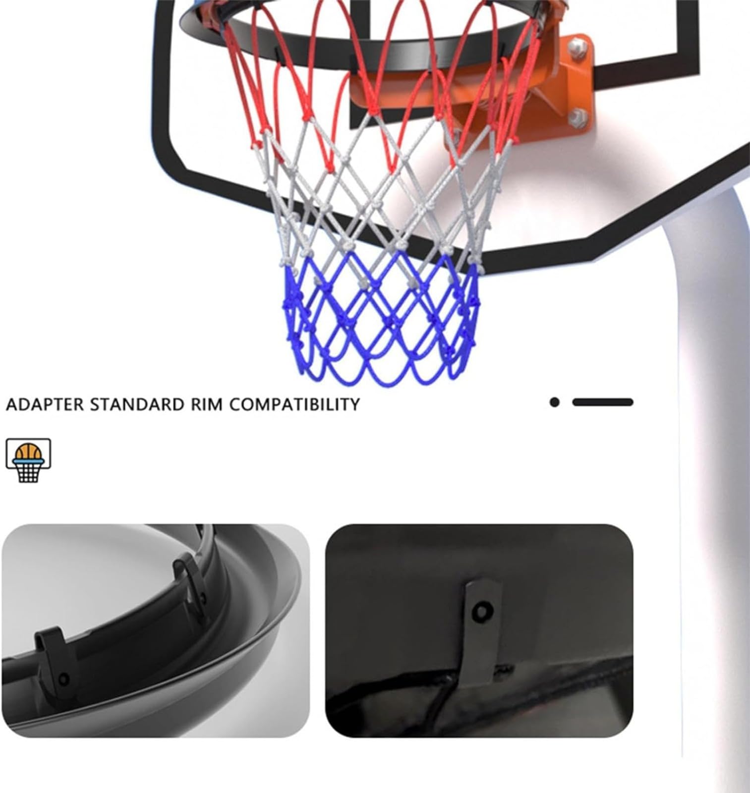 Red de baloncesto portátil de repuesto, red de baloncesto para todo tipo de clima para cilindro de borde de canasta de baloncesto, red de baloncesto universal a prueba de látigo, se adapta a llantas