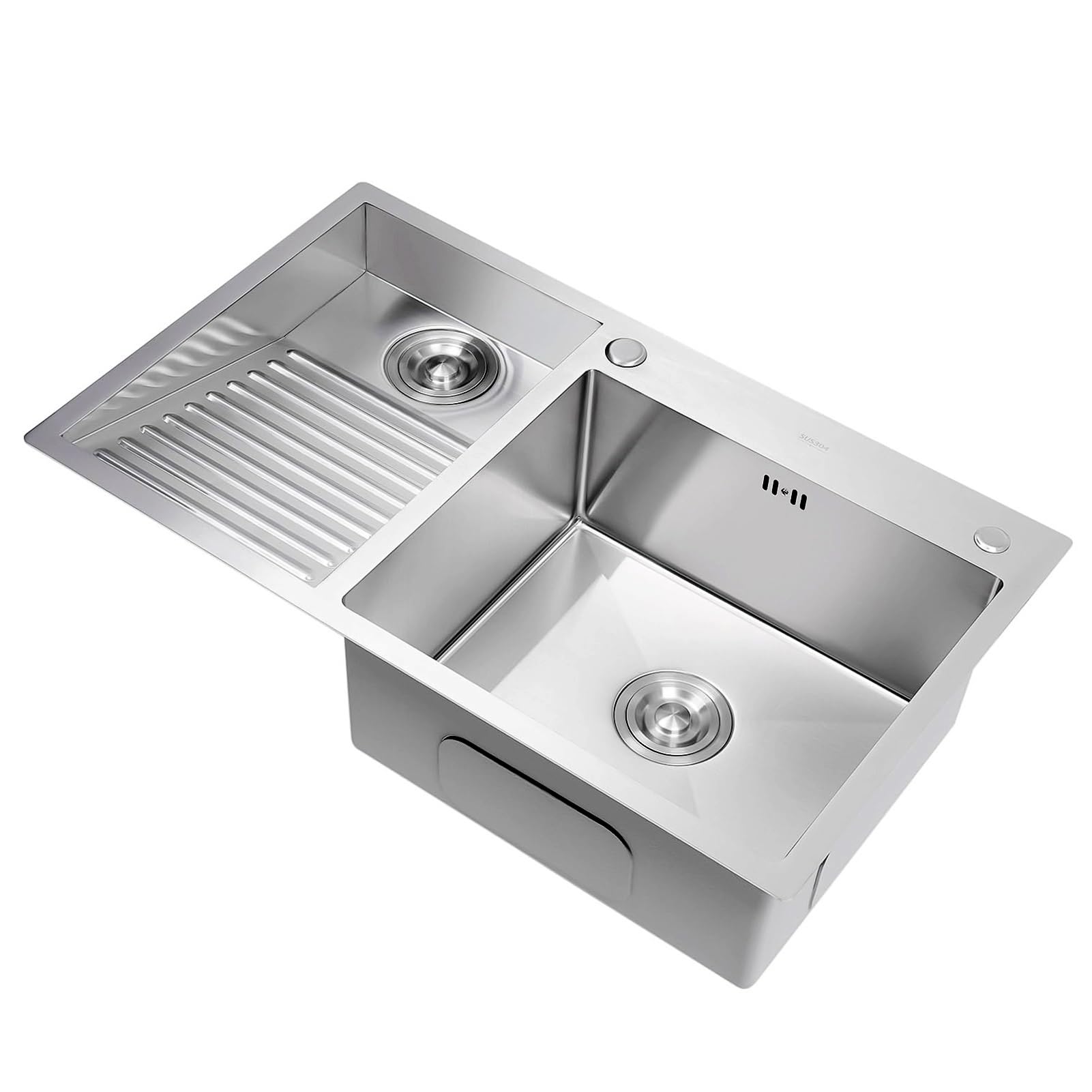 ZQFHSX Stainless Steel Laundry Sink With Integrated Washboard, Handwashing Tub Thickened Panel, Utility Drain Kits, Washing Basin For Room, Basement(Left,70x48x22cm)