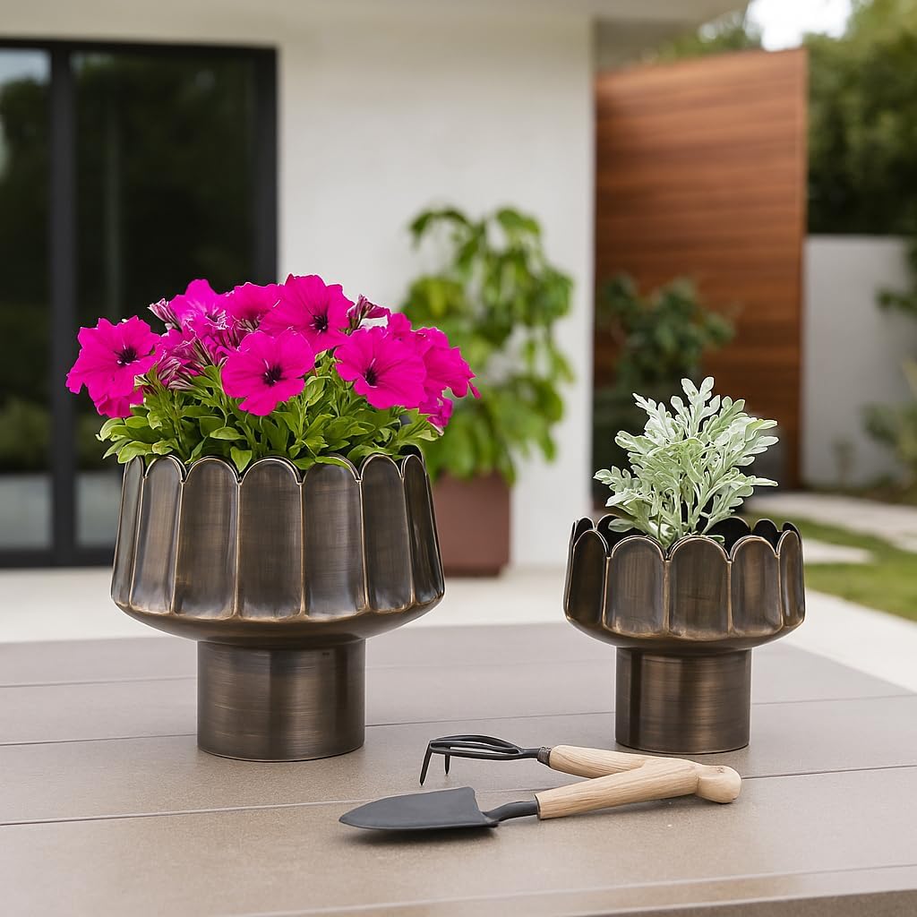 Home Decor Planters and Flower Pots – Decorative Planters for Indoor and Outdoor Houseplants – Unique Pots for Plants that Add Charm to Patios, Garden, and Room Set of 2 – 11", 8" Gold