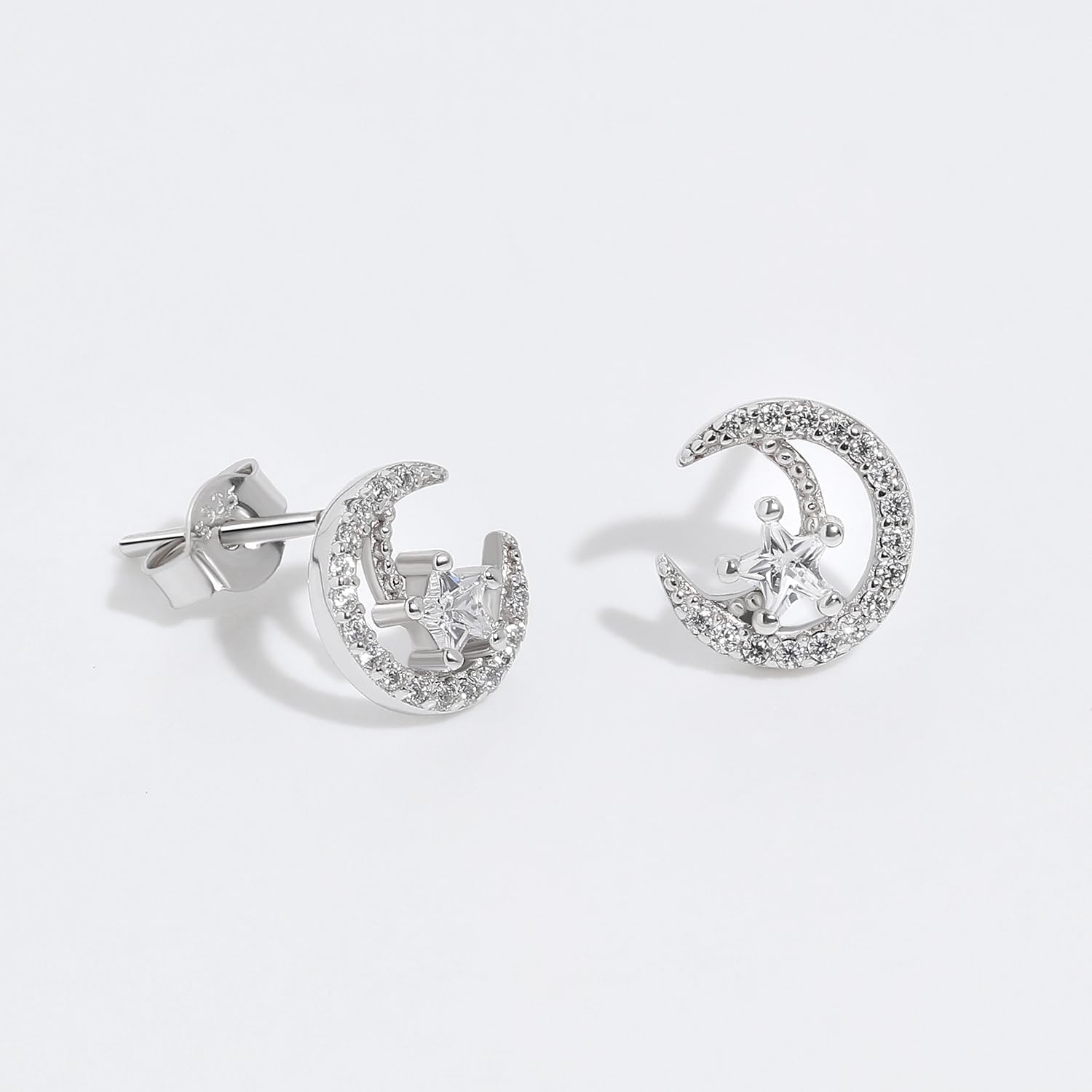 Meissa Sterling Silver Earrings for Women Moon Star Earrings Gold Earrings Cute Rose Gold Studs Hypoallergenic Girls Earrings