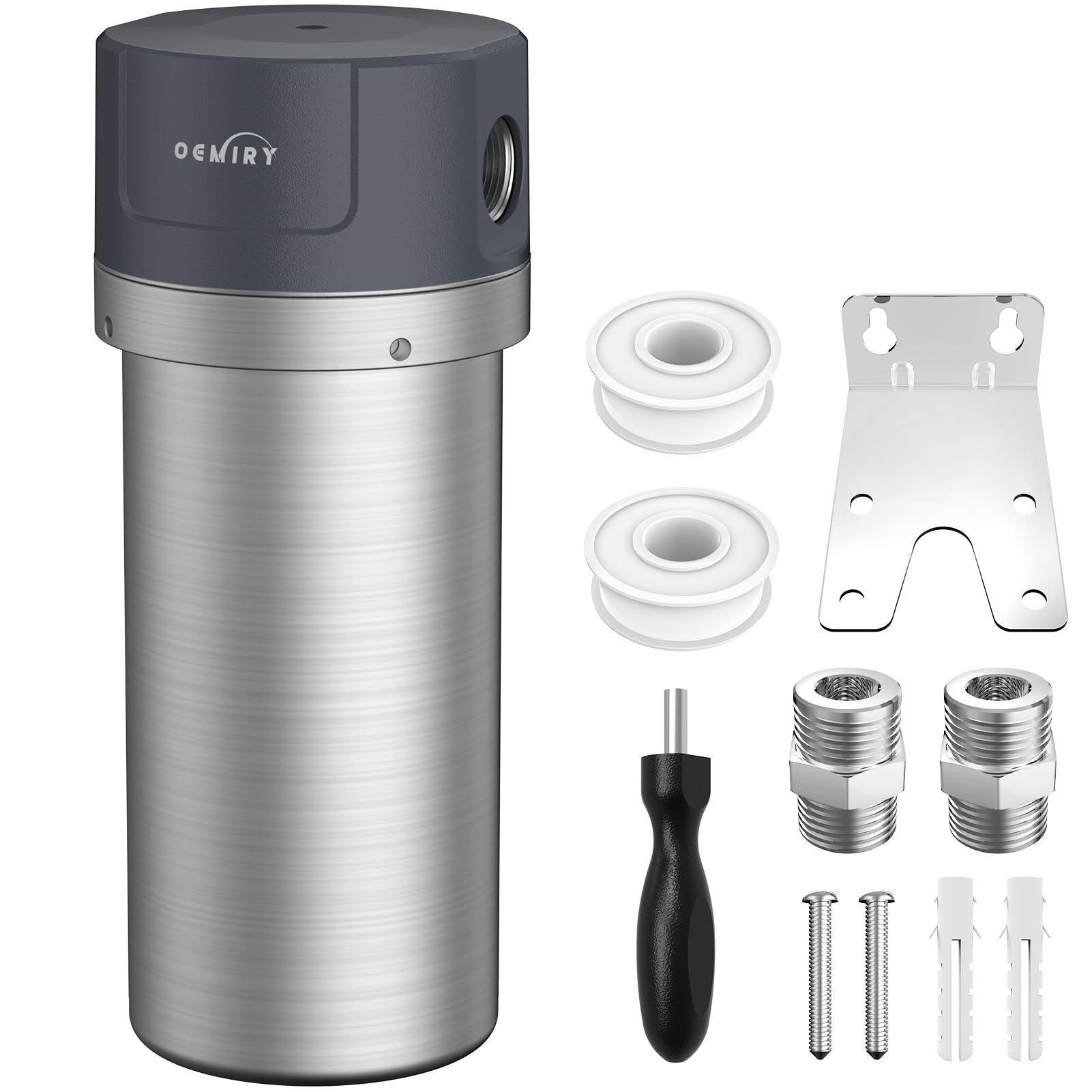 Photo 1 of OEMIRY Whole House Water Filter, Stainless Steel Filter Housing, 10"x4.5" Sediment Filter Pre-Filtration System for Well or City Water, 1" or 3/4" NPT Port, 1 Filter