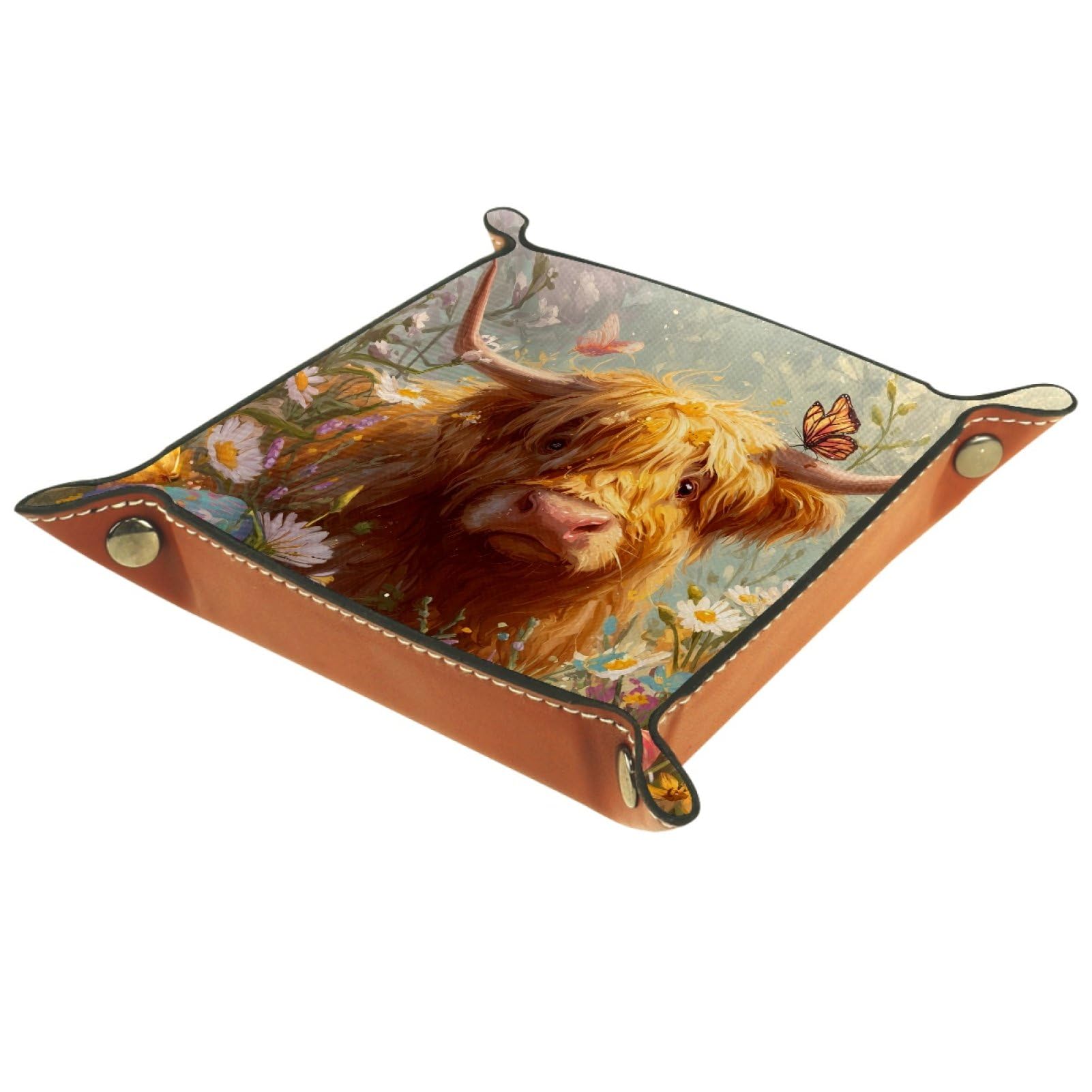 VAPOKF Easter Highland Cattle Dice Trays Quadrilateral Dice Folding Tray Microfiber Leather Holder for Table Games RPG DND, 20.5 × 20.5 cm