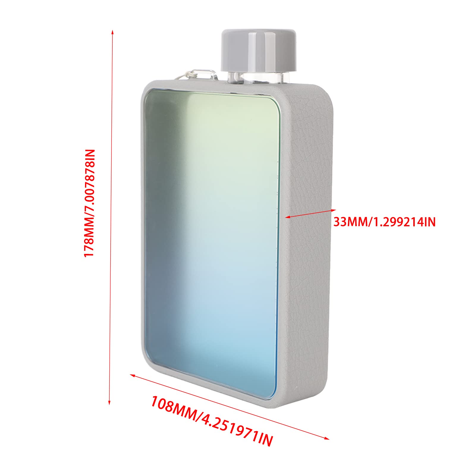 lvifloae Slim Water Bottle for Travel,Portable Travel Mug 300ml Flat Water Bottle A5 Slim Water Bottle for Outdoor Sports Camping Gym Fitness Gradient Black (Gradient Gray)