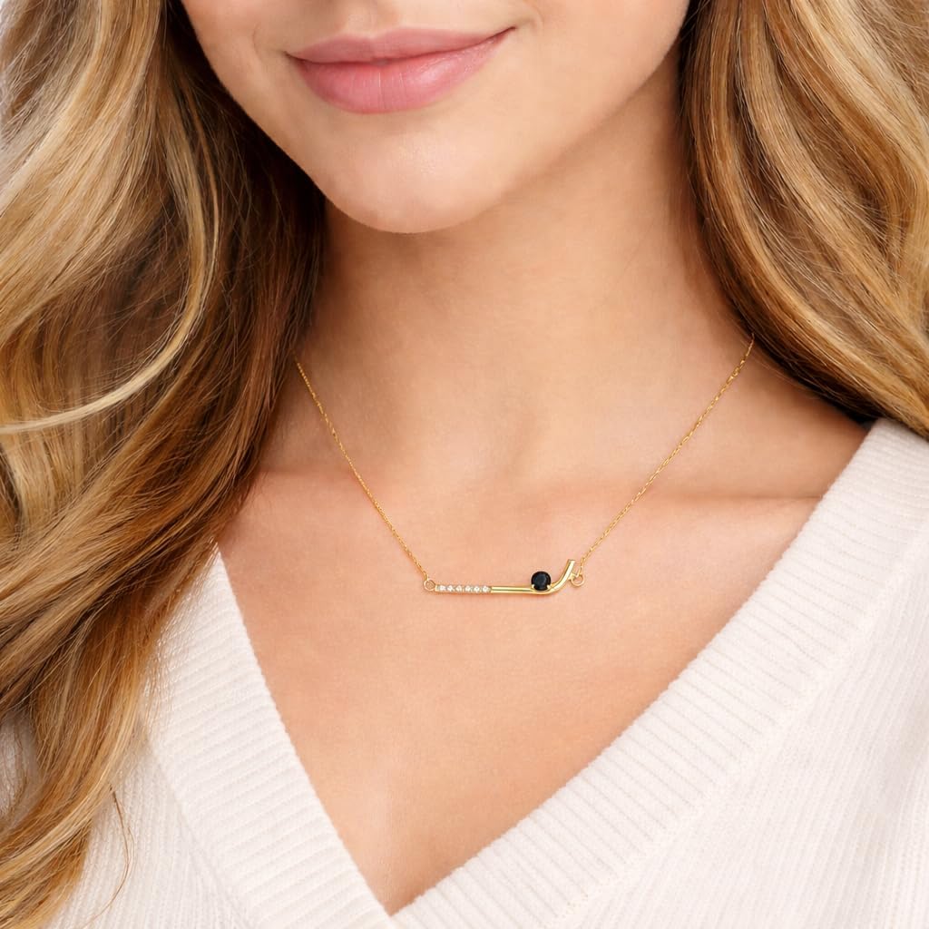 Gold Hockey Stick Necklace –Ice Hockey Jewelry with Black Stone Puck – Gifts for Hockey Players, Moms, Fans & Coaches – Adjustable Chain Sports Pendant for Women & Teens - Image 6