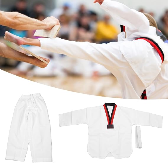 VGEBY Taekwondo Dobok Suit Rugged, Comfortable Breathable Taekwondo Training Uniform for Children Height 136-146cm