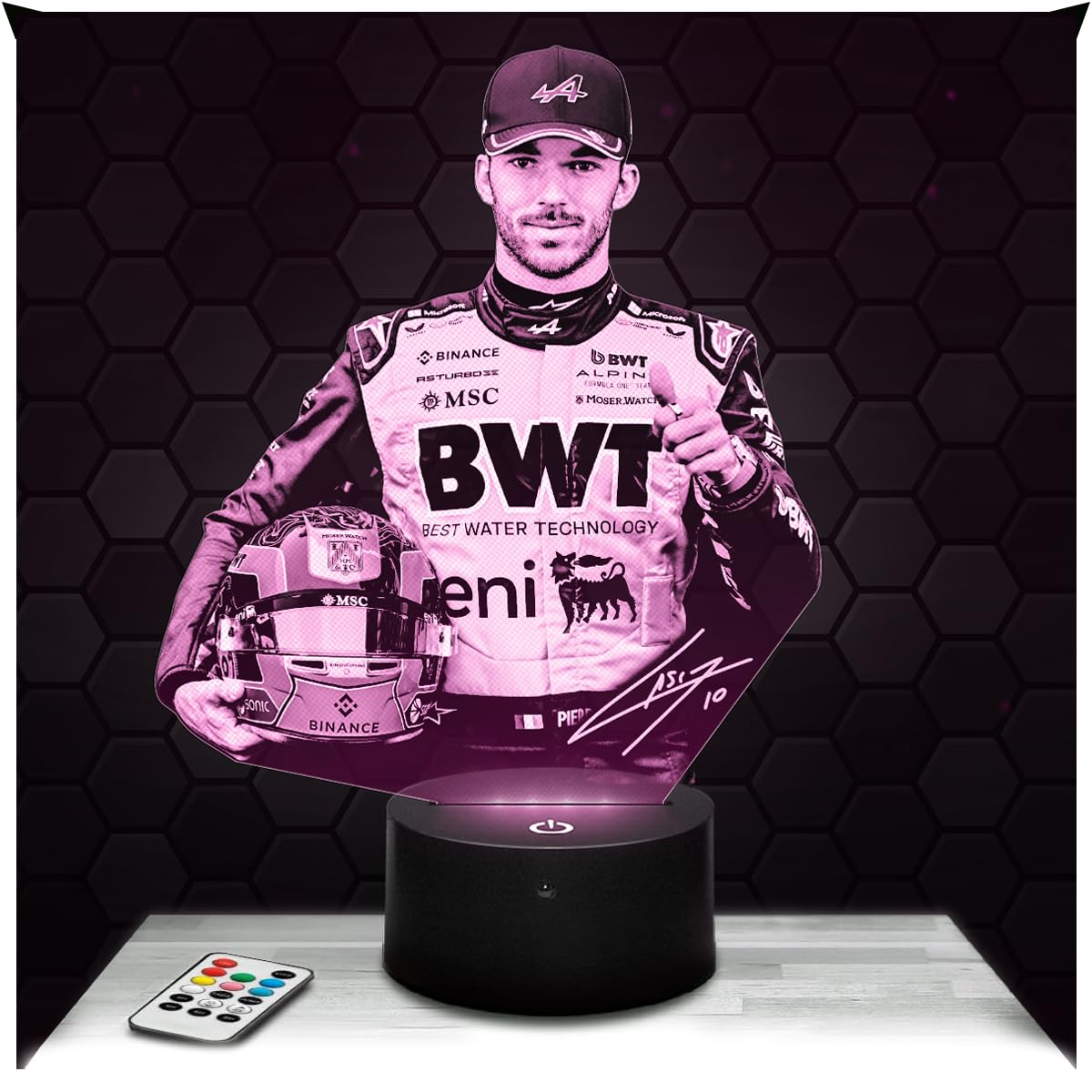 Lampephoto.fr - 3D Lamp Pierre Gasly F1 Car Racing Driver, Touch LED Night Light, 3D Hologram Effect, Christmas Birthday Gift Idea for Men, Bedroom Decoration Object