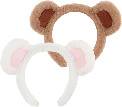 WHAVEL 2 diademas de orejas de oso, lindas diademas de orejas de animal, diadema de oso de felpa, diadema de oso para disfraz de oso, accesorios