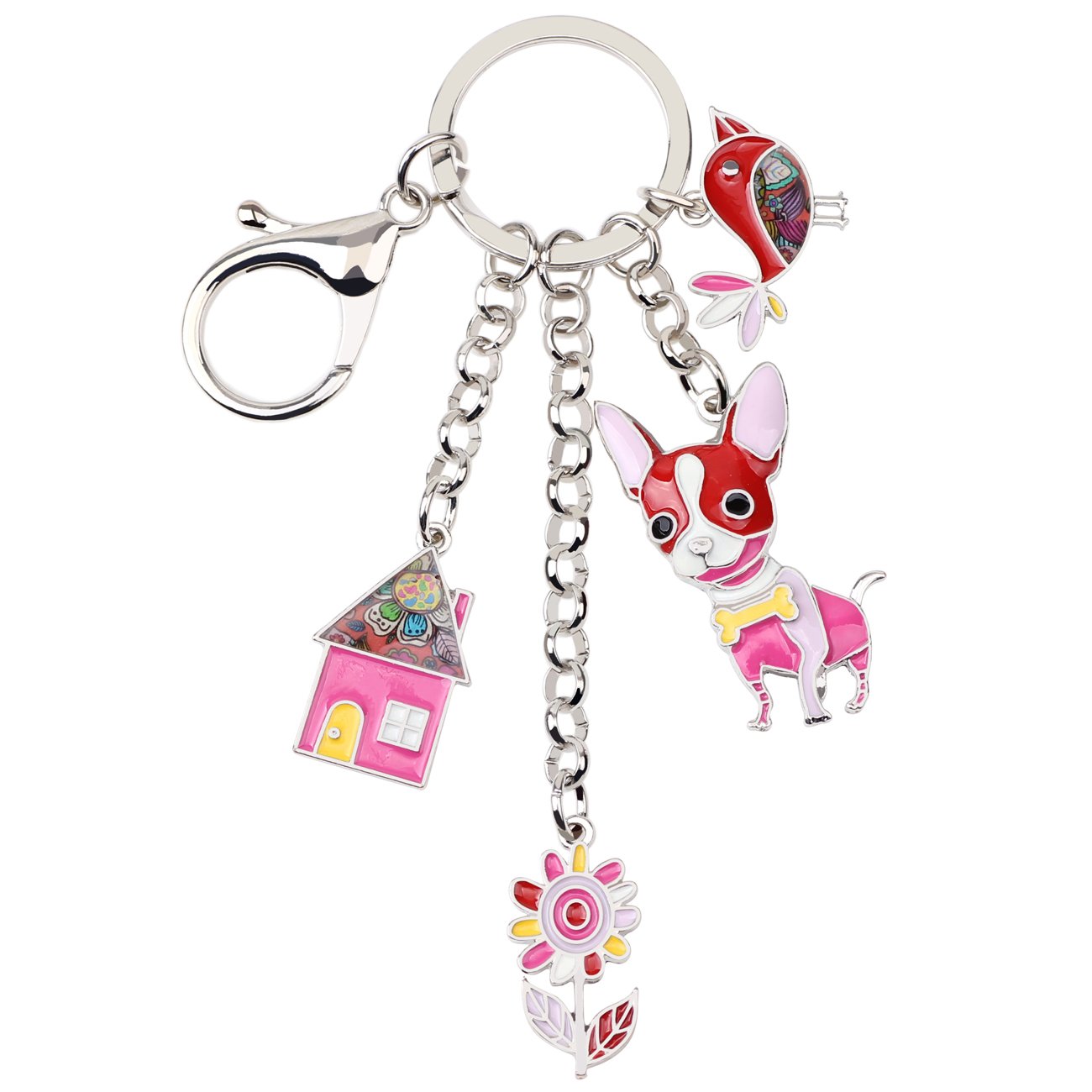 BONSNY Enamel Alloy Chain Chihuahua Dog Key Chains For Women Car Purse Handbag Charms Gifts (Red)