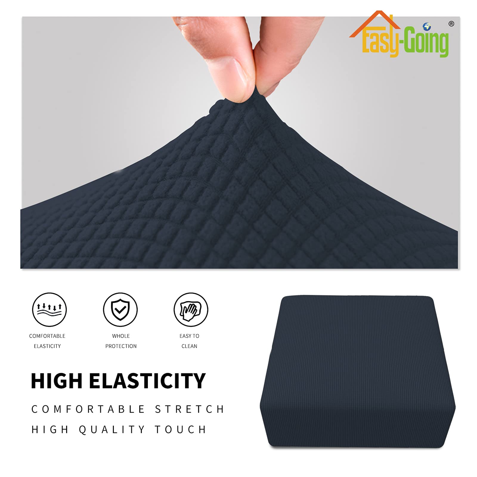 Easy-Going Funda elástica para otomana, plegable, protector de muebles, funda rectangular suave con parte inferior elástica (mediano, azul oscuro)