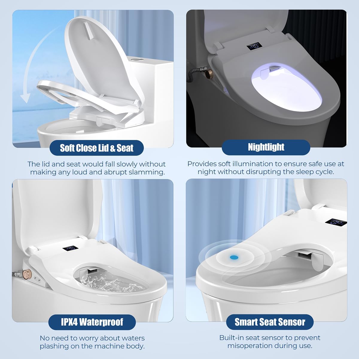 Bidet Toilet Seat Elongated, Electric Heated Seat with Instant Warm Water, Remote & Side Knob Control, Self-Clean Nozzle, Soft Close Lid, Night Light, Warm Air Dryer - Image 7