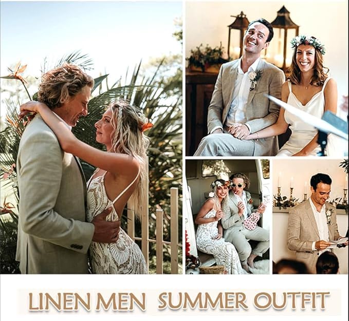 Men's 2 Piece Linen Suit Slim Fit Wedding Retro Mens Formal Suit Linen Lightweight Formal Suits4
