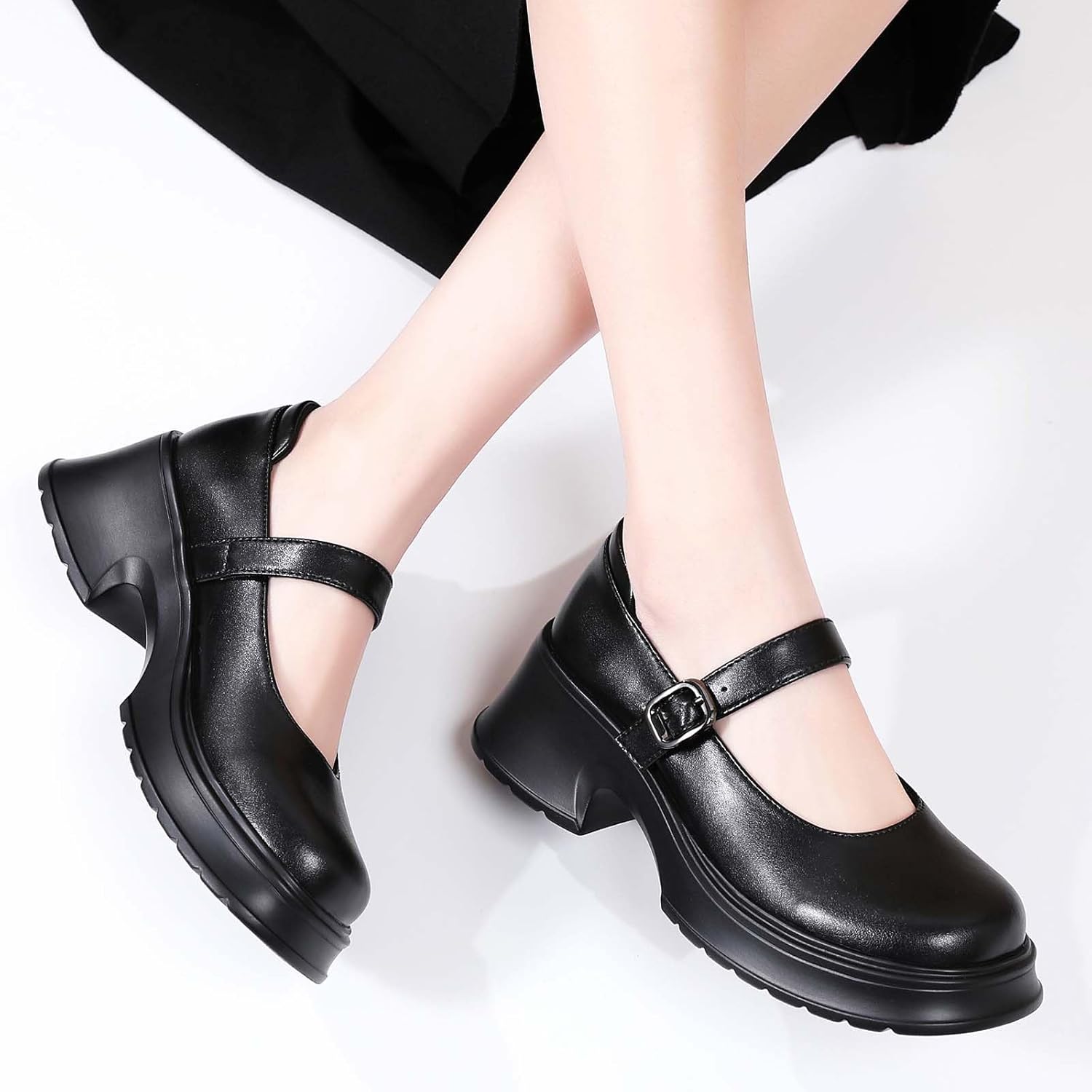Mary Janes for Women Chunky Platform Mary Jane Heels Comfortable Dress Pumps Casual Office Work Shoes - Image 4