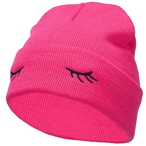 e4Hats.com Eyelashes Embroidered 12 Inch Long Beanie - Magenta OSFM