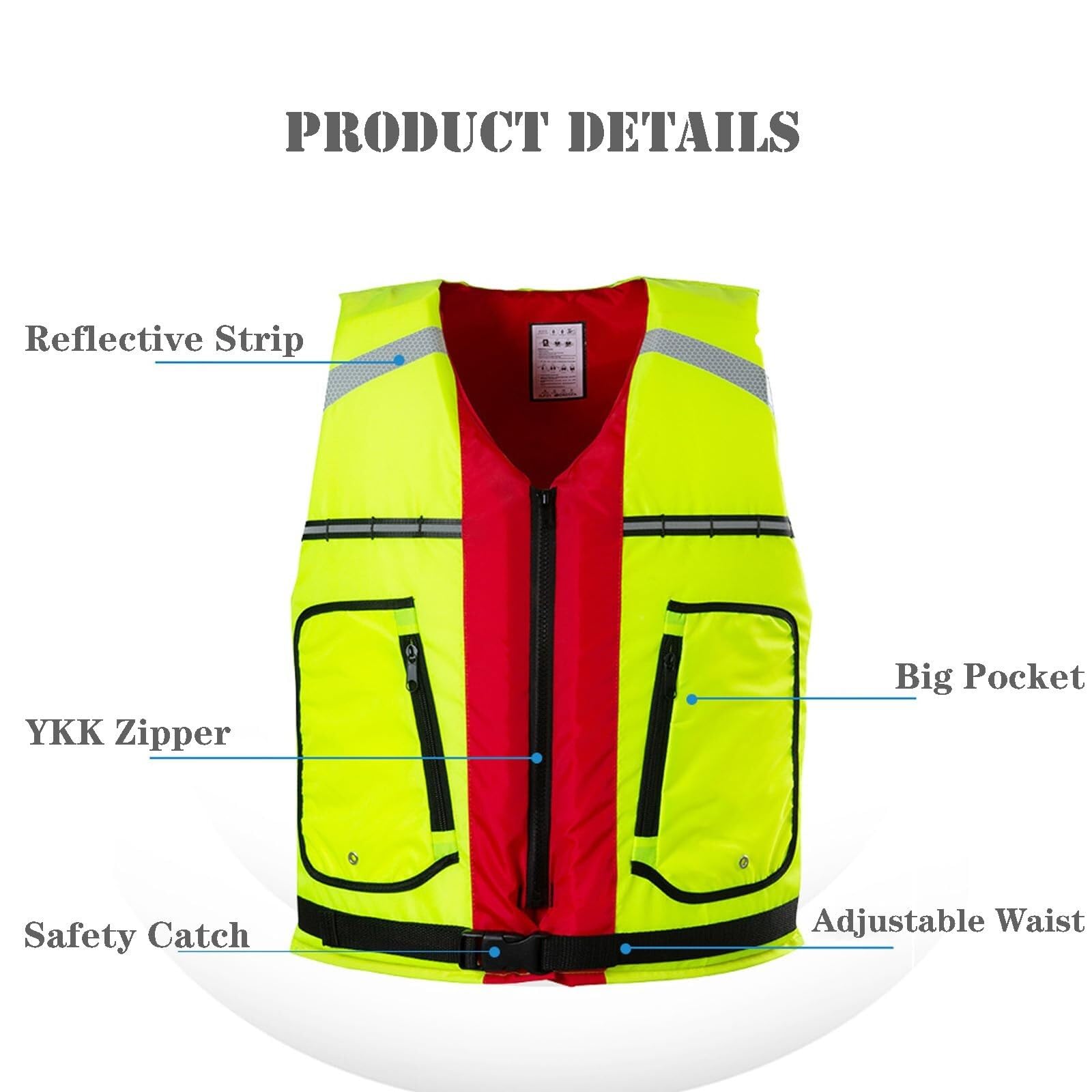 River Vest Alta Galleggiabilità con Strisce Riflettenti e Sistema Multi-Tasca per Pesca Mosca Trota Fiume Uso
