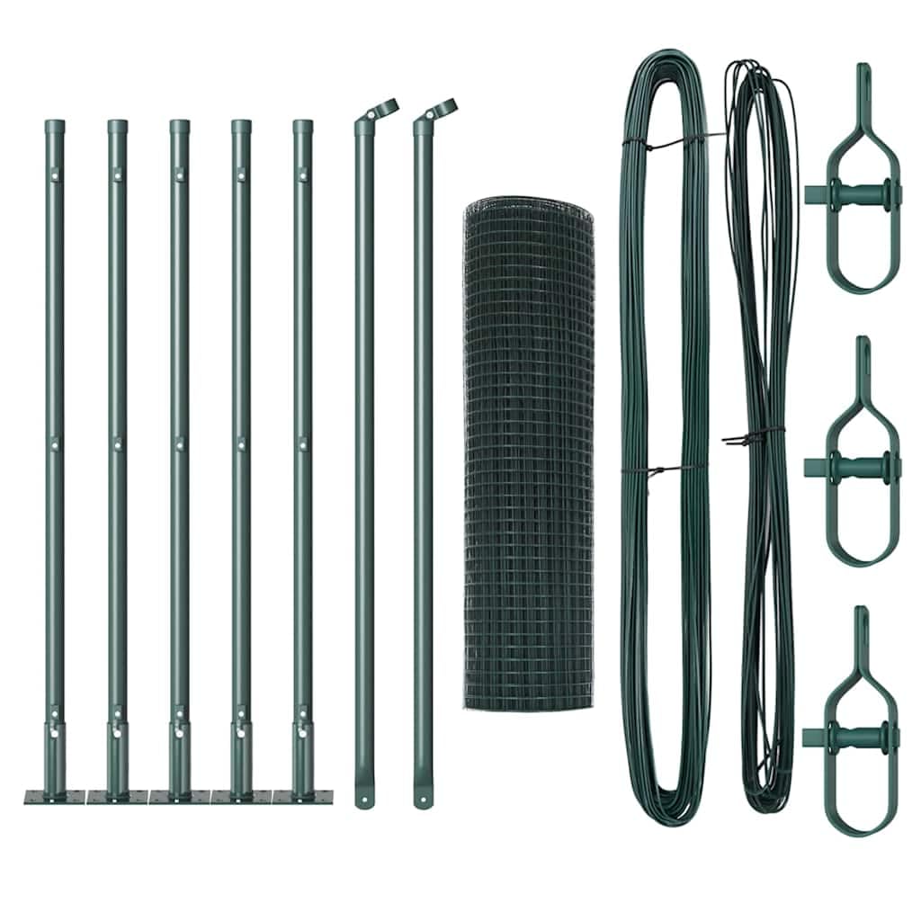 Fence Post Green 10 x 0.4 m 25 x 25 mm Mesh Steel and PVC Outdoor Garden Fence Panel Set Weather Resistant Powder Coated Modular Fencing Kit for Patio Boundary Security