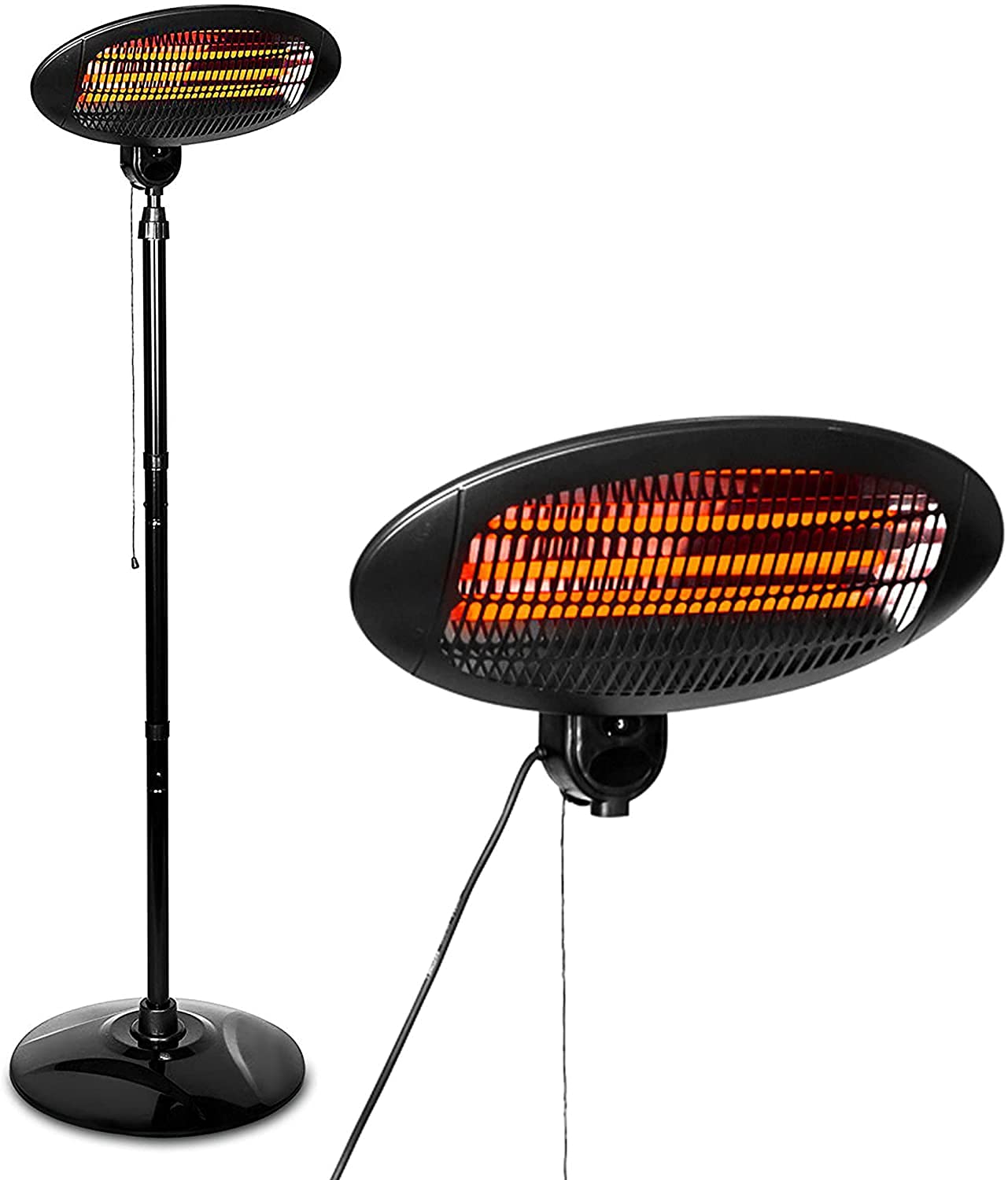 LIVIVO 2021 2kW Electric 2-in-1 Outdoor Patio Heater Freestanding or Wall Mount Head With 3 Quartz Tube Elements, 3 Power Settings and Safety Protection Against Overheat or Tipping (1)