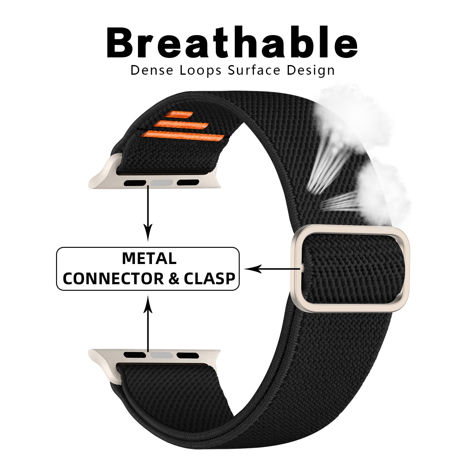 AMANECER Stretchy Nylon Watch Band Compatible with Apple Watch Ultra 2/1 SE Series 9/8/7/6/5/4/3, Metal Connector & Clasp - Adjustable Braided Elastic Strap for iWatch 49/45/44/42MM (Matte Black)