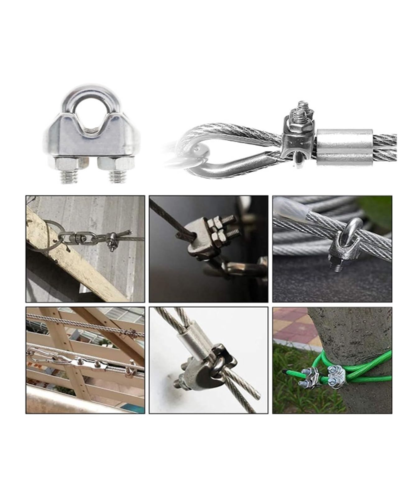 Morsetto per Cavi in Acciaio Morsetto for Fune M2-M10, 10 Pezzi, bulloni a U in Acciaio Inossidabile, Sella for Cavo Antiscivolo(M6-10pcs)