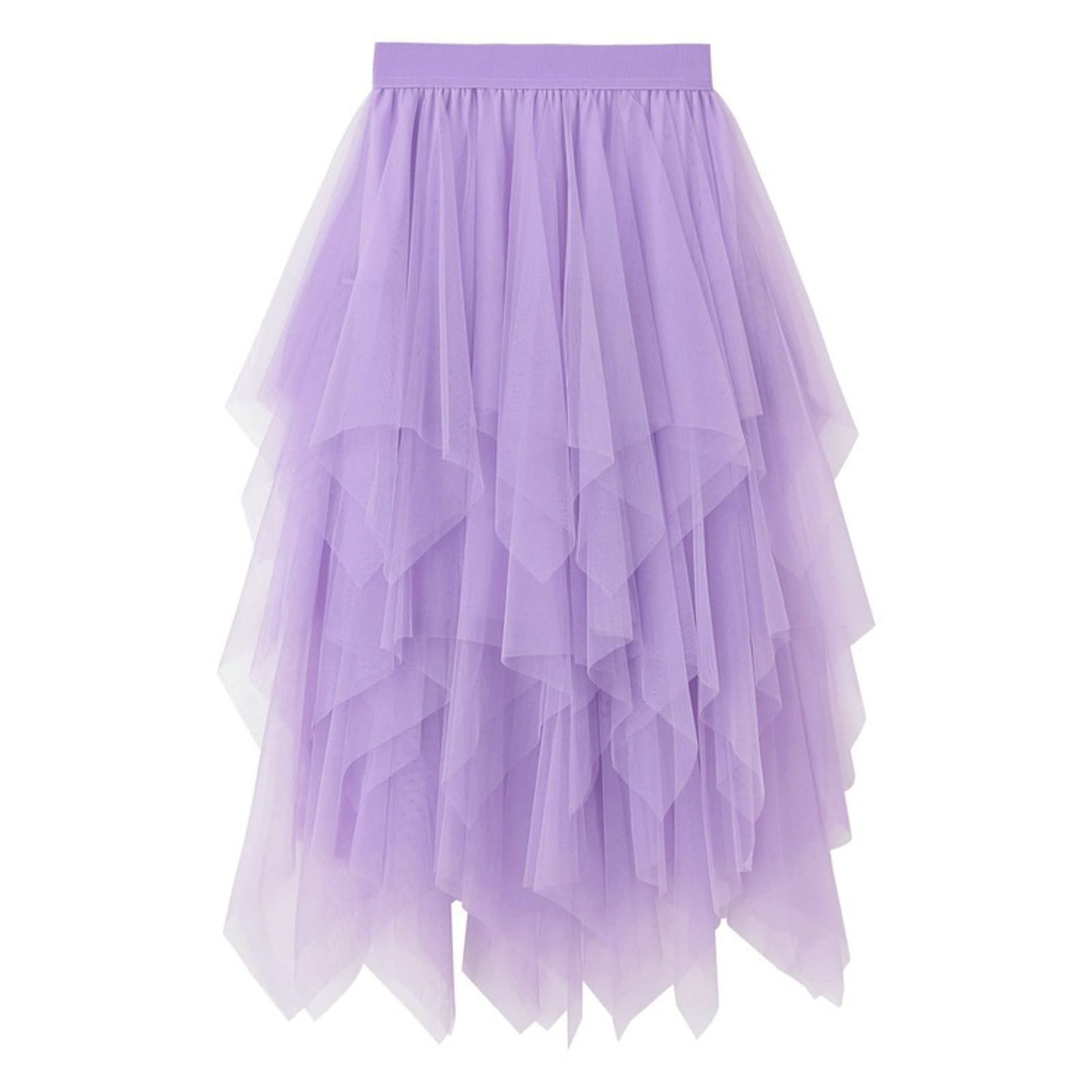 DUddTTW Irregular Women's Midi Skirt Mesh Midi Length Flowy Skirt Elastic Waisted Swing Skirt Slimming Maxi Skirts Ankle Length Skirts(Lila)