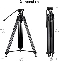 Vista 8 de Cayer BV30L Video Tripod System, 72" Heavy Duty Aluminum Twin Tube Tripod with K3 Fluid Head, 75mm Flat Base, Max Load 13.2lbs, for DSLR Cameras