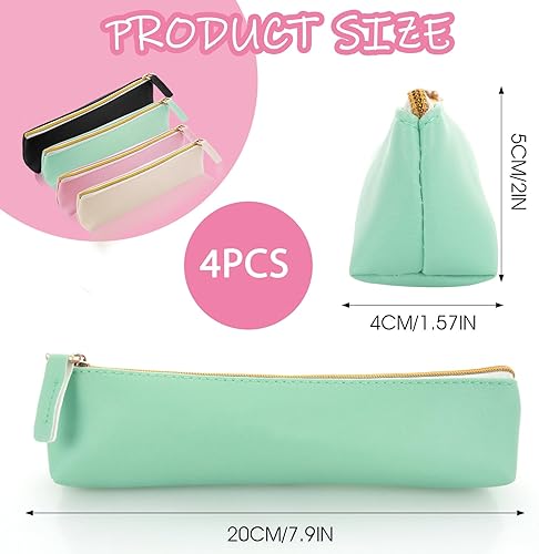 Miniatura 2 de TIESOME Estuche de cuero para lápices, 2 unidades, bonita bolsa delgada para lápices, bolsa pequeña para lápices, bolsa de artículos de papelería,