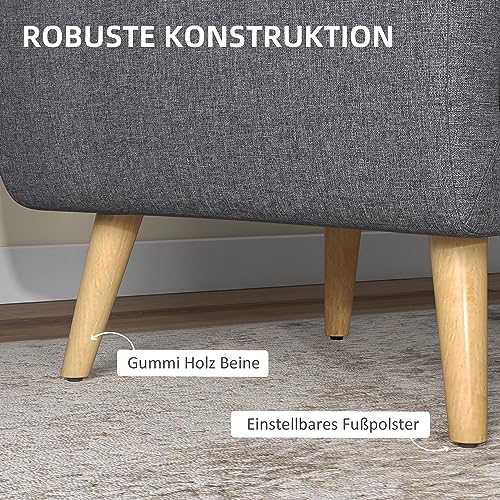 HOMCOM Einzelsessel Relaxsessel Polstersessel mit Leinenoptik, Fernsehsessel im Moderndesign, Armlehnensessel mit Sitzkissen, Holzbeine, für Wohnzimmer, Schlafzimmer, Hellgrau – Bild 6