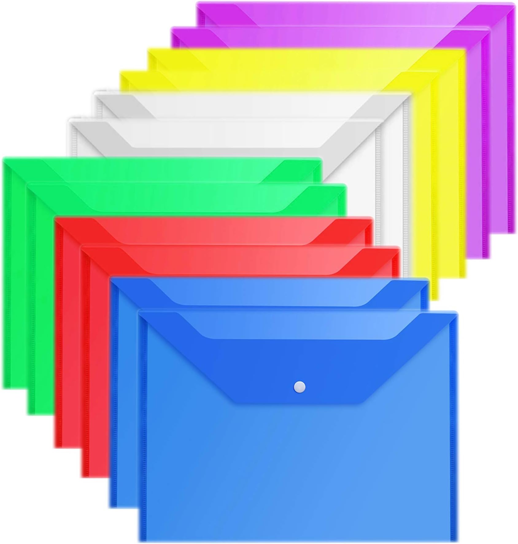 Filing Envelopes Premium Envelope Poly Envelope 12 Pcs Plastic Envelopes with Snap Button Waterproof Transparent Project Envelope Folder A4 Size 6 Assorted Colors