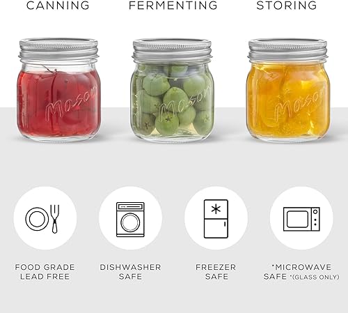 Miniatura 2 de Tarros Mason de 8 onzas con tapas etiquetas y medidas Paquete de 6 tarros Mason de boca regular tarro de vidrio con tapa y banda Tarros herméticos