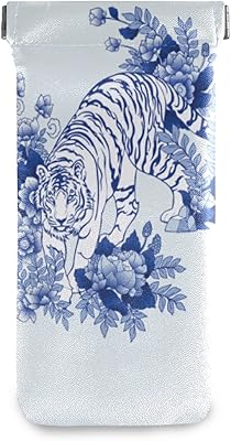 susiyo Porcelain Blue Tiger Flower Glasses Case Portable Microfiber PU Leather Soft Sunglasses Bag Eyeglasses Pouch Holder Squeeze Top for Women Men