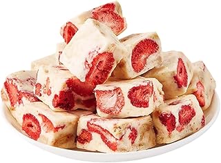 雪花酥 冻干草莓羊奶芙（ 20個/40個） フリーズドライいちごの羊乳芙 ミルクの香りが濃厚 いちごの雪花酥 オフィスおやつ 甘酸っぱいおやつ レジャー食品 牛轢糖 雪花酥 いちごお菓子 アフタヌーンティーお菓子 キャンディ いちごビスケット 奶糖软糖 零食小吃 甜点糕点 中華お菓子 (20個)