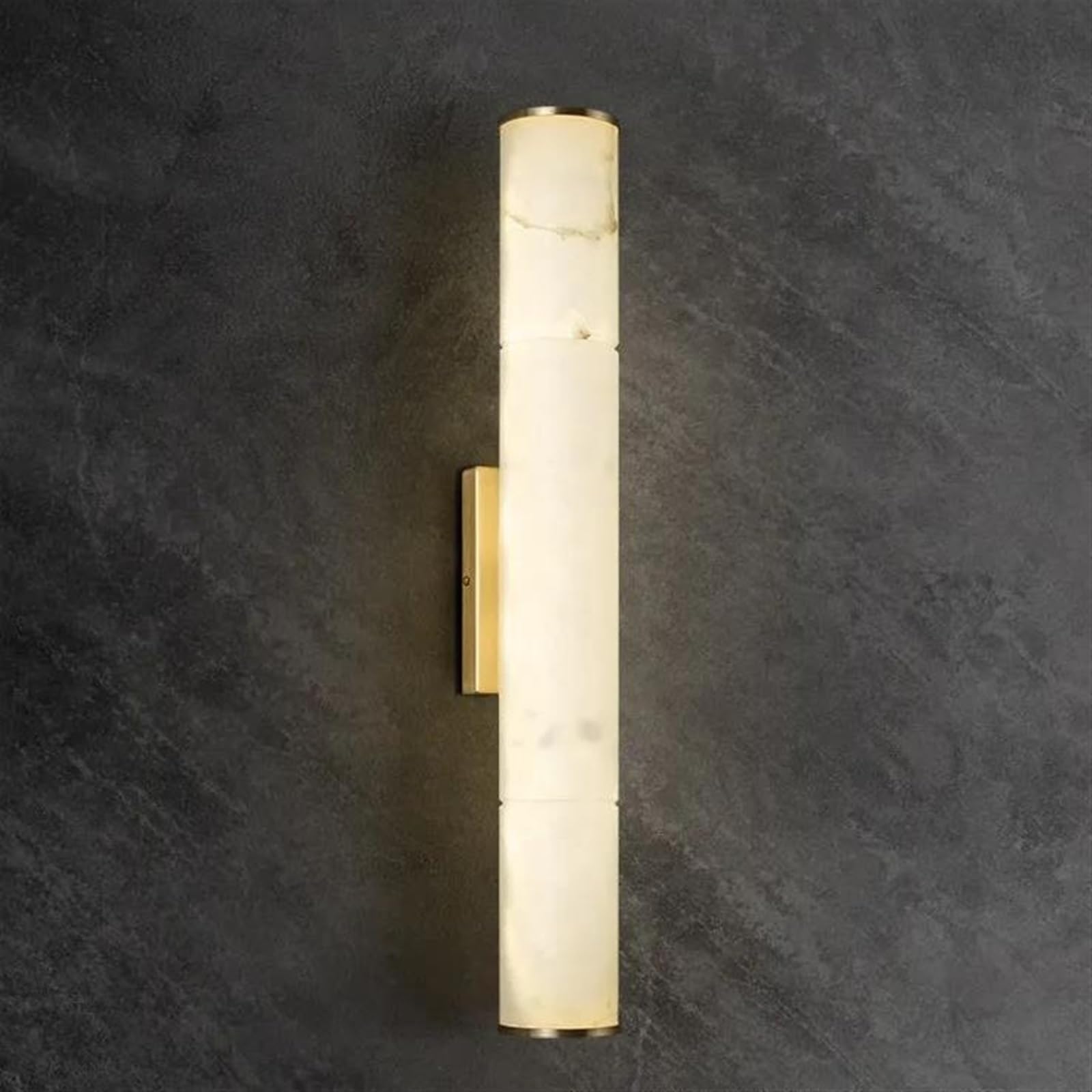 VDOQTLJT Wall Light Cylindrical Natural Marble Lights Luxury Art Lamp Copper Parlor Dining Room Bedroom Sconces Battery(60CM)