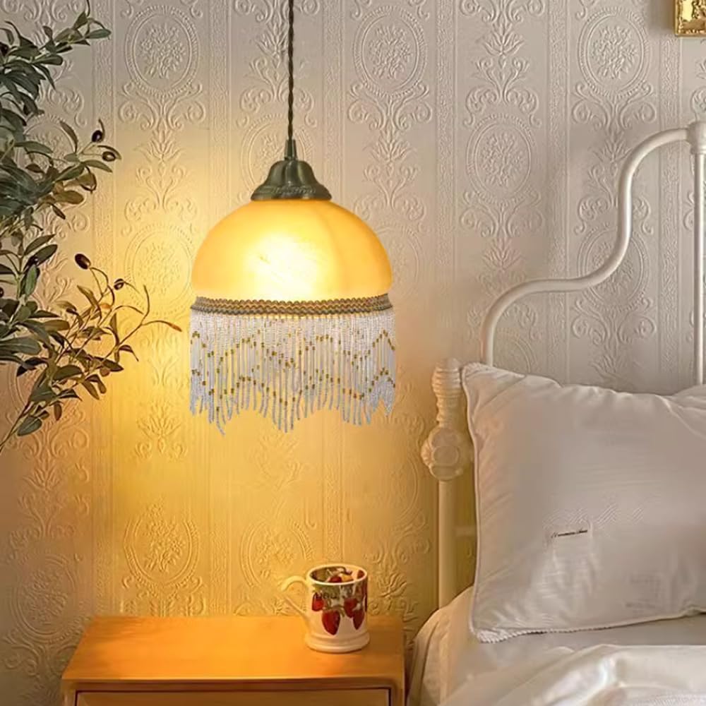 Lampada a Sospensione Cinese Creativa con Nappe, Lampada da soffitto con Paralume in Vetro di personalità per Interni, lampadario sospeso Regolabile in Altezza per casa, Bagno, Cor