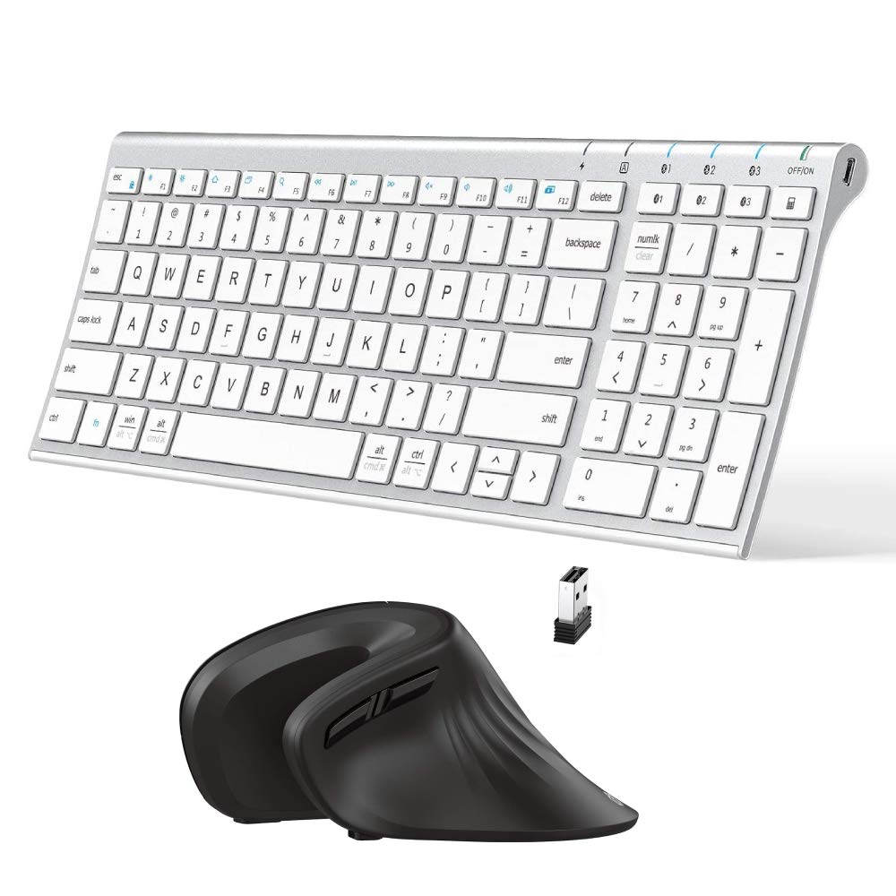 iClever BK10 Bluetooth Keyboard, Multi Device Keyboard Rechargeable Bluetooth 5.1 with Number Pad Er