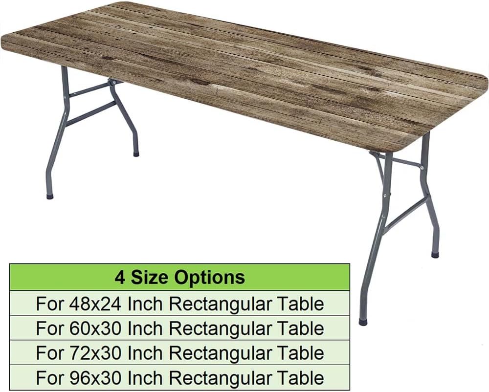 Fitted Tablecloth Wood Grain Rectangle Table Cloth with Elastic Edge Old Wooden Tablecloths Polyester Cloths for Dining Kitchen Outdoor Picnic, for 60x30 Inch Rectangular Tables, Style 12