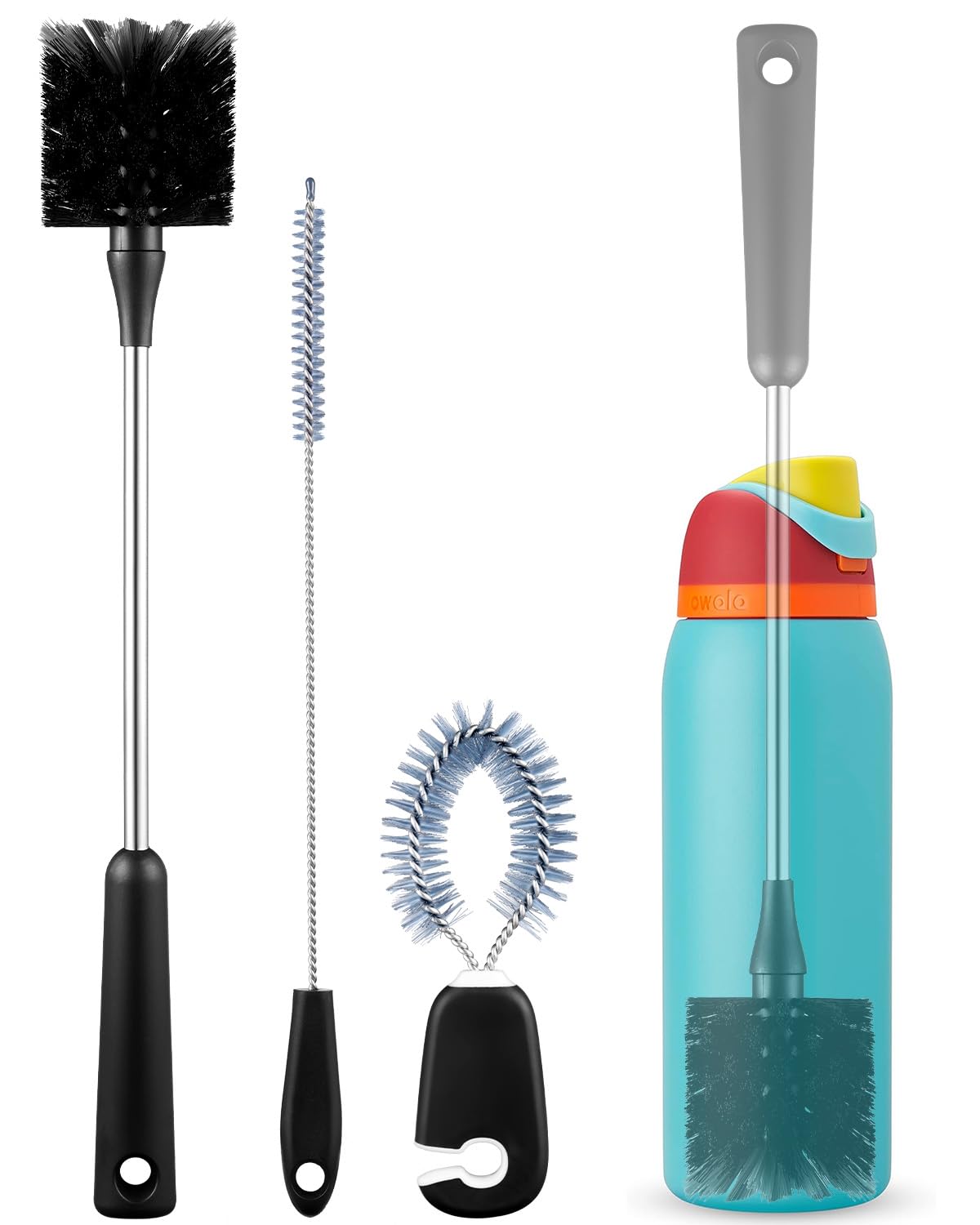 EasyAcc Water Bottle Cleaner Brush, 3 Pack 15 Inches Straw Brush Cleaner for Owala Stanley Hydroflask, Long Handle, with Straw Cleaner & Nipple Brush,