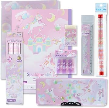 Sunstar Stationery Set, Elementary School Students, 8 Piece Set, Sparkling Sky, Back to School, Stationery, Gift, Celebration, Present, Pencil Case, Girls, School Prep, Characters Designated, Cute, Hologram Sheet