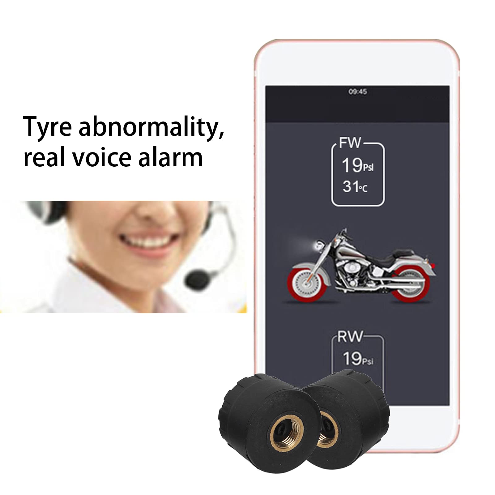 Cocoarm Capteurs TPMS pour Moto Capteur de Pression des Pneus ABS 1.0 à 3.5 Bluetooth 4.0 Externe intégré avec Alertes de Température pour Motos, Véhicules électriques, Vélos