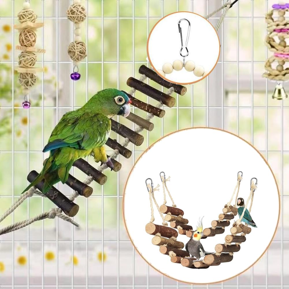 Giochi per Pappagalli, Confezione da 8 Pezzi, Altalene per Parrocchetti e Cockatiels, Giocattolo da Masticare per Uccelli Adorabili