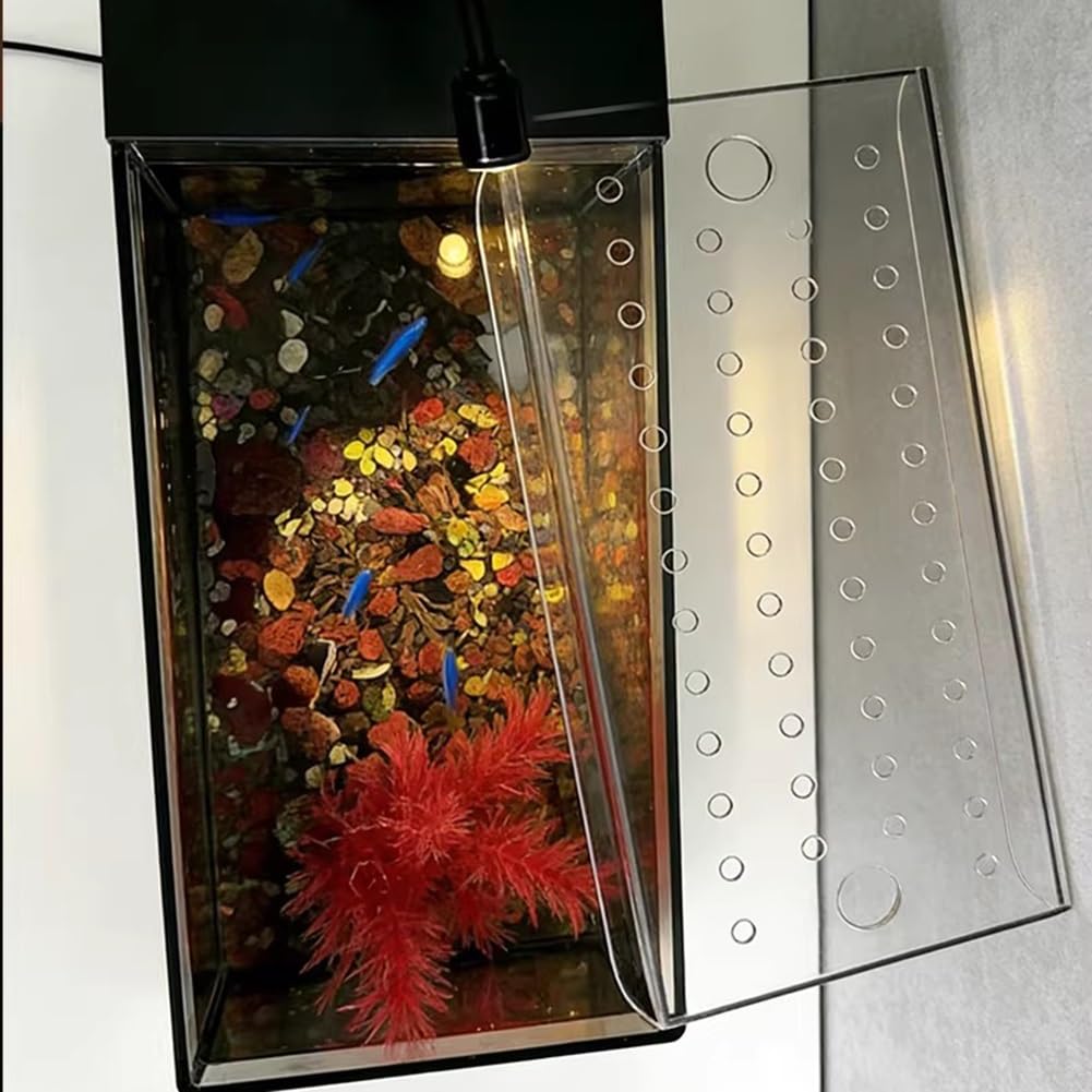 Rygcrud Acrylique Couvercle D'aquarium, Couvercle Carré Couvercle D'aquarium avec Trappe d'alimentation Panneau Contre-Saut pour Empêcher Le Chat(51x21.5cm)
