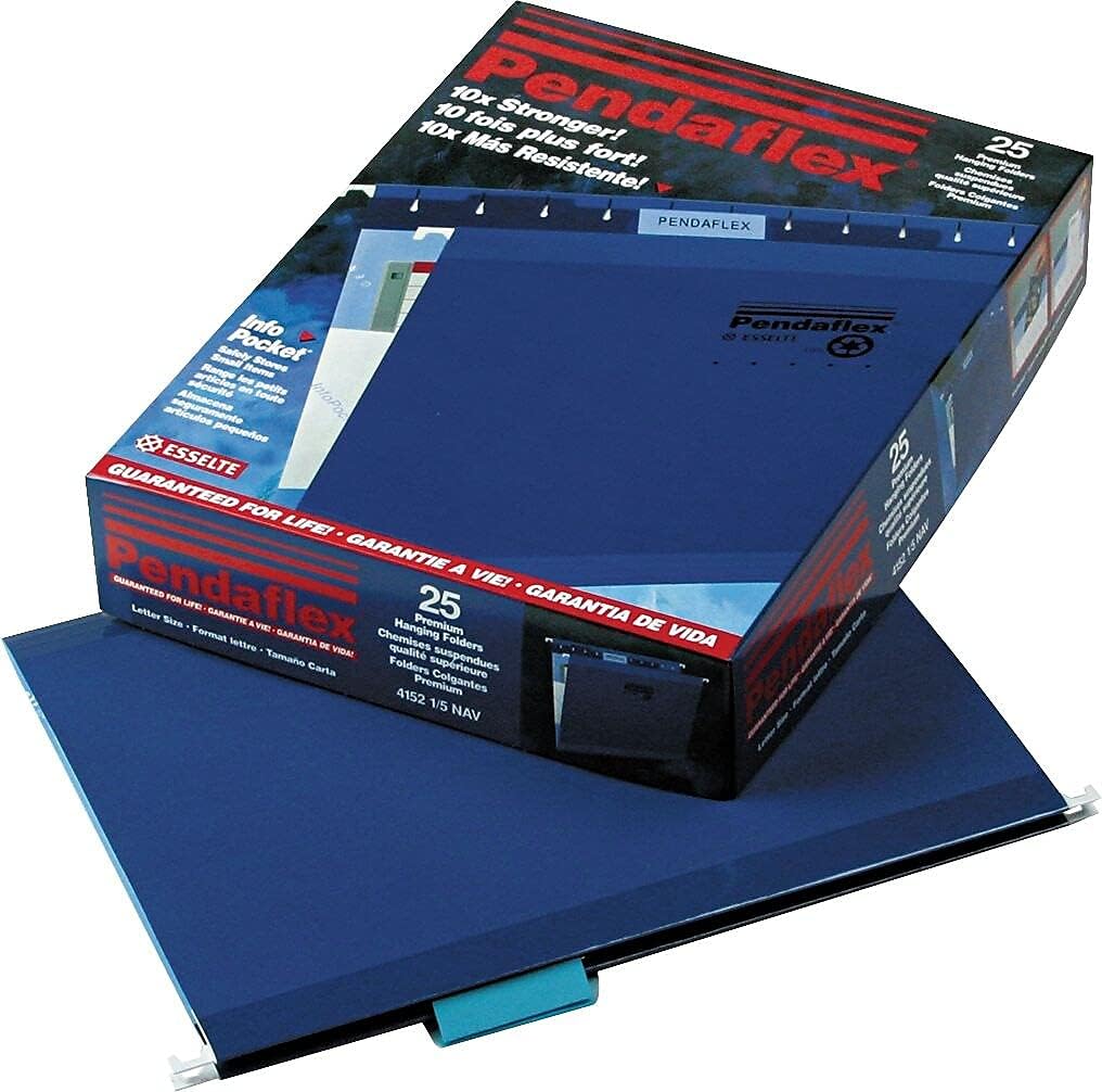Pendaflex 415215NAV Reinforced Hanging Folders, 1/5 Tab, Letter, Navy, 25/Box