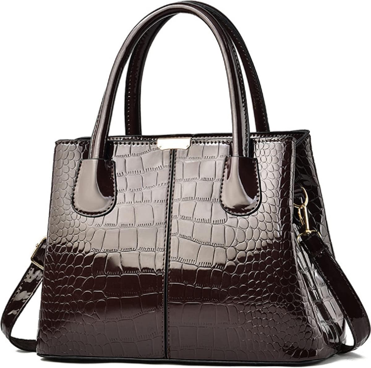 XingChen ハンドバッグと財布 女性用 パテントレザー ショルダーバッグ クロコダイル柄 トップハンドル サッチェルトートウォレット