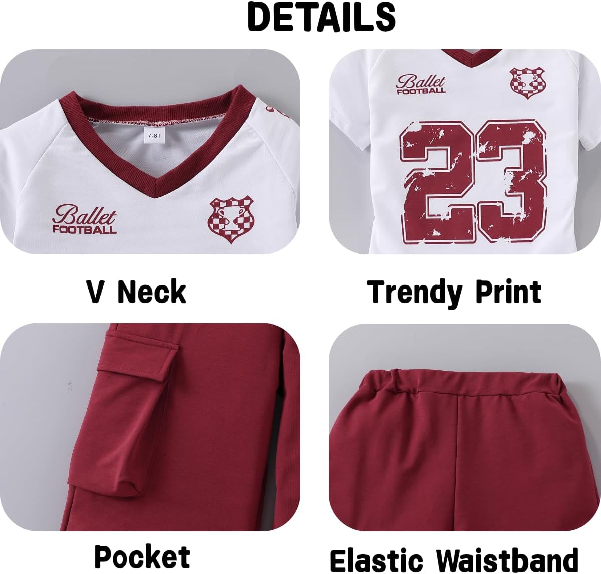 Tween Girls Clothes Short Sleeve Graphic T-Shirt Top + Cargo Pants 2pcs Outfit Set, Size 7-15Years Red 10-11 Years image 5 of 6 B0G413H7XP