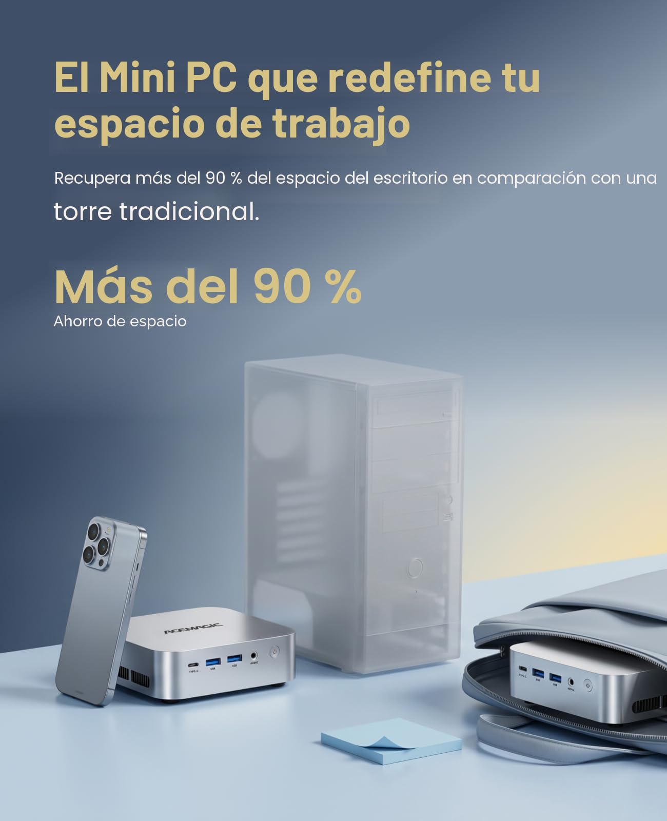 ACEMAGICIAN Kron Mini K1 Mini PC, AMD Ryzen R2544, Windows 11 Pro Mini PC(4C/8T,3.7 GHz), 8GB DDR4 256GB M.2 SSD, Mini Ordenador De Sobremesa para Negocios Oficina en Casa