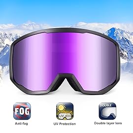 EXP VISION Ski Goggles Snowboard for Men Women, OTG Anti Fog UV Protection Snow Goggles (Black Frame Purple)