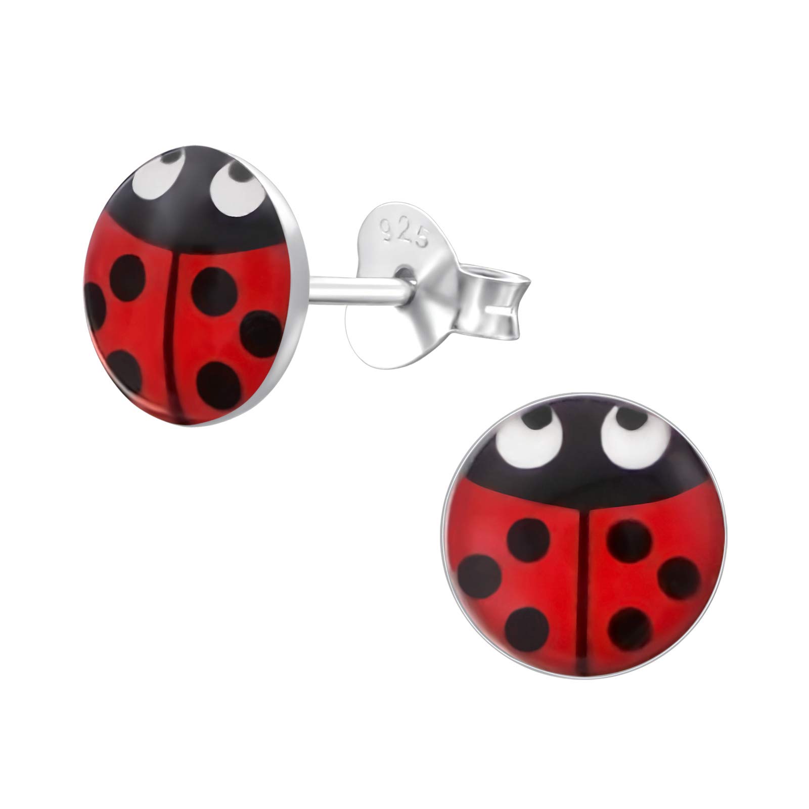 LaimonsPendientes para mujer Disco con diseño de mariquita Disco Rojo, Negro Plata de ley 925