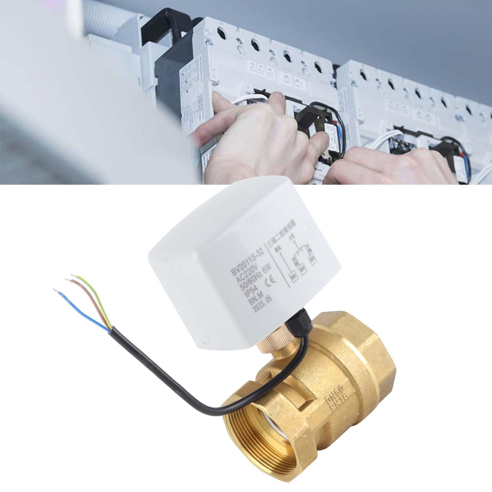 Valvola a Sfera Motorizzata 2 Pollici DN50 AC 220V，Valvola di Intercettazione Elettrica in Ottone Controllo 3 Fili Attuatore Automatico per Riscaldamento e HVAC