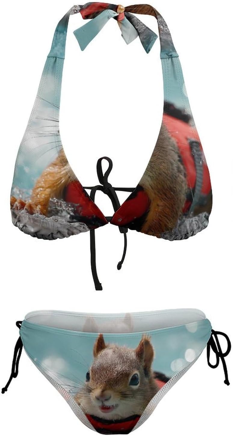 Squirrel Surfing Novelty Women's 2 Piece String Bikini Set Swimsuits Bathing Suit Swimwear