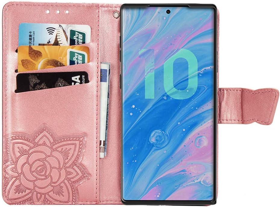 Samsung Galaxy Note 10 Plus Case Bling Diamond Butterfly Embossed Wallet Flip PU Leather Magnetic Card Slots with Stand Cover for Samsung Galaxy Note 10 Plus Diamond Butterfly Rose Gold SD - Image 4