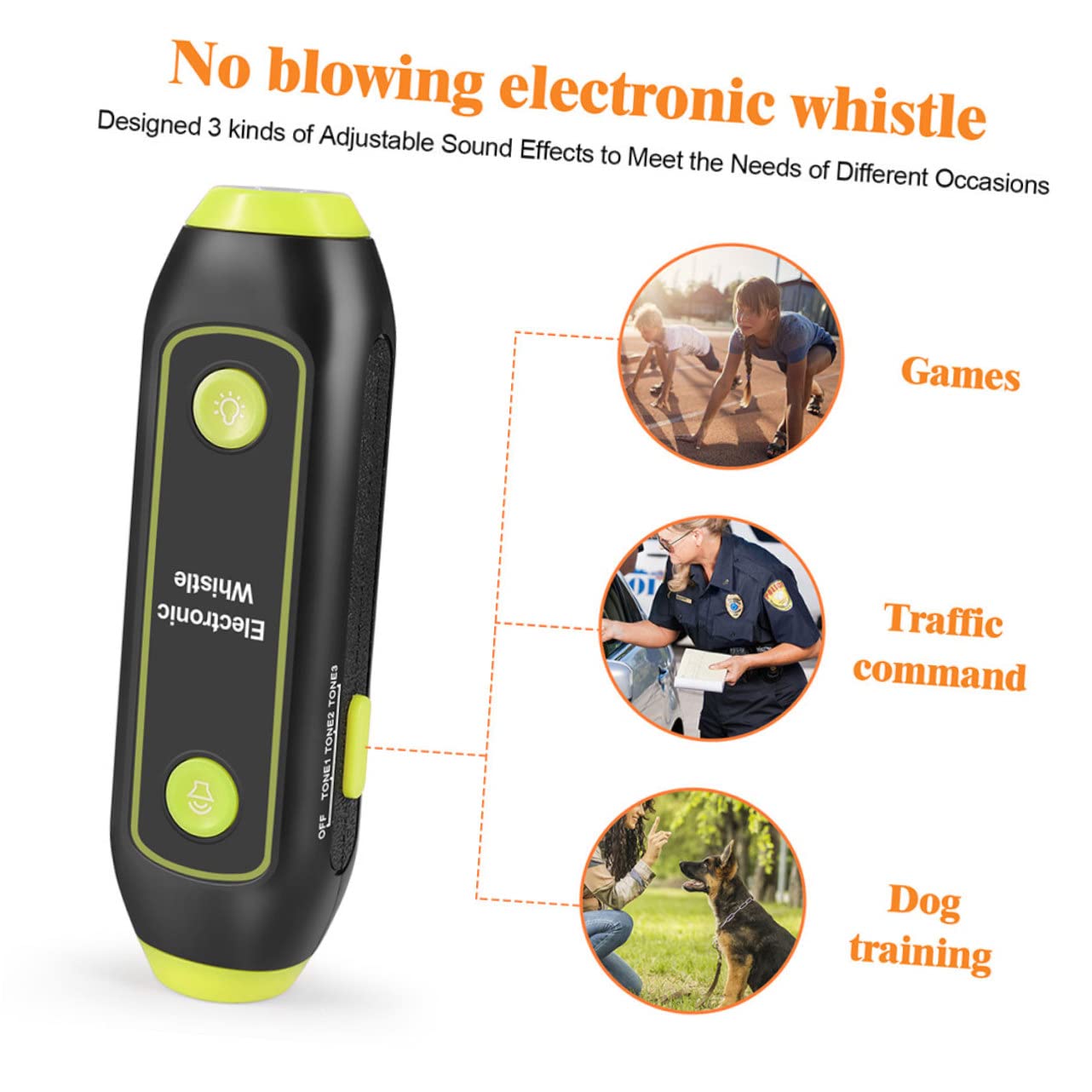 Fischietto Elettronico Verde con Torcia LED e Laccetto | Abs con Componenti Elettronici e Magnete, per Guide Traffico ed Emergenze, Accessorio Incluso