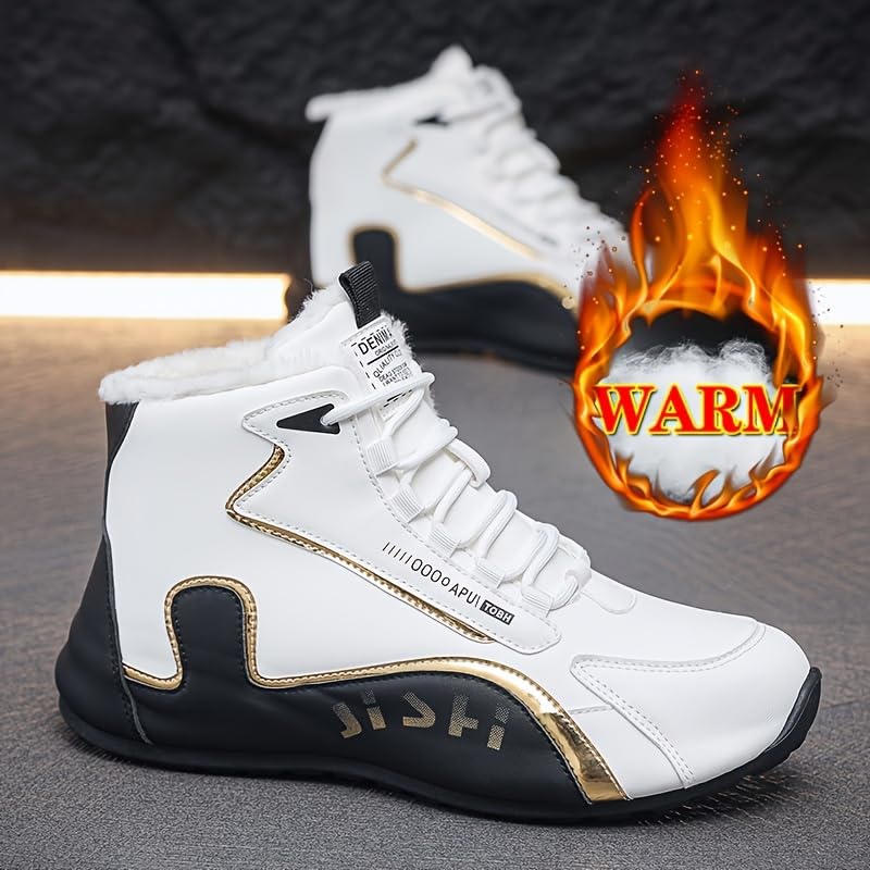 Men's High-Top Winter Snow Boots with Fleece Lining - Street Style Fashion Popular Graphic - Durable PU Upper & Rubber Sole - Lace-Up Round Toe Outdoor Hiking Boots for Fall/Winter2